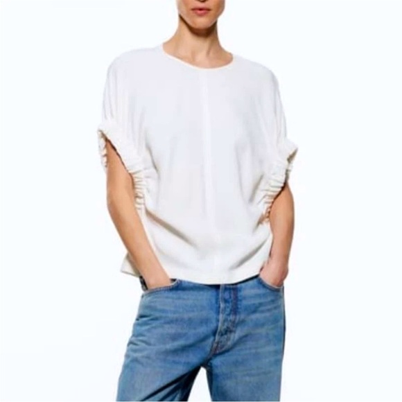 Zara Tops - Zara NWT Women's White Ruffle Sleeve Top Short Sleeve Oversized XS